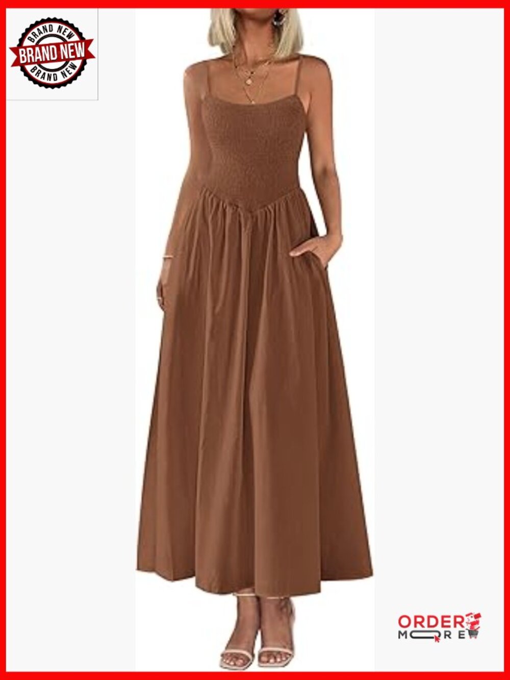 Spaghetti Strap Smocked Maxi Dress Fit Flare Boho Sundress